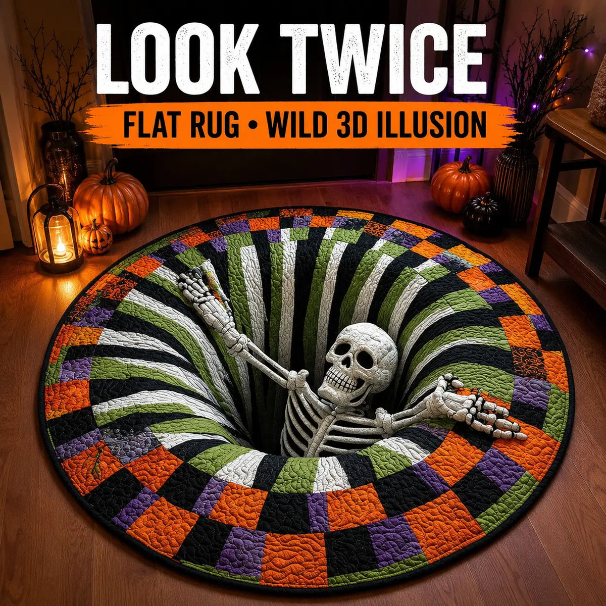 Wait… Is That A Hole In The Floor? - Halloween 3D Skeleton Vortex Illusion Rug