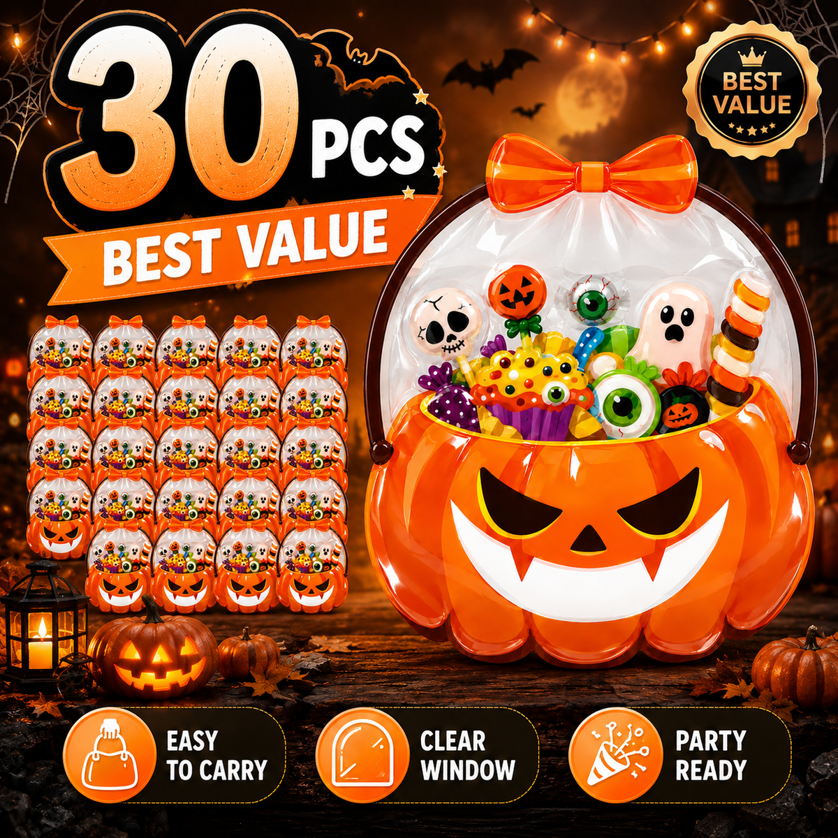 👻Early Halloween Special 49% OFF👻-Halloween Transparent Pumpkin Favor Bags