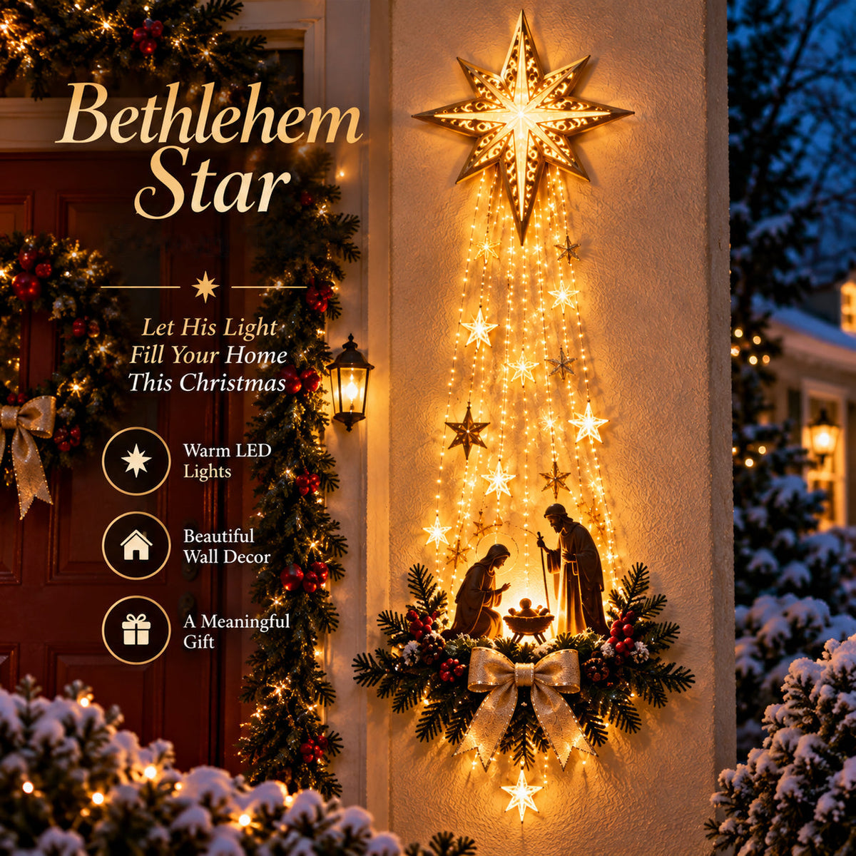 ✨ Last Day 50% OFF ✨ ✝️ Bethlehem Star of Faith – Lighted Nativity Wall Decor