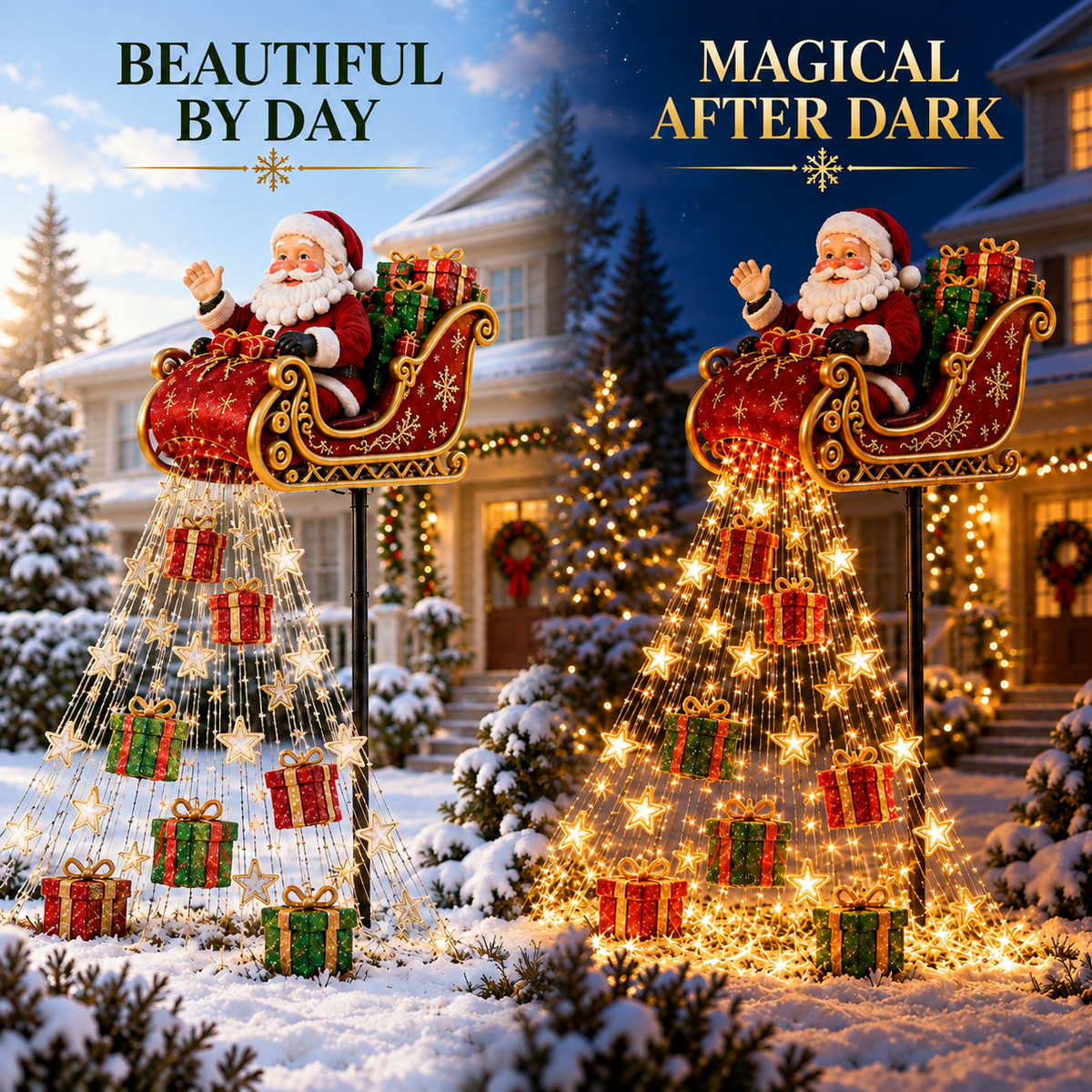 🎅✨ 2026 New Santa’s Flying Sleigh Gift Cascade – Solar Christmas Garden Light