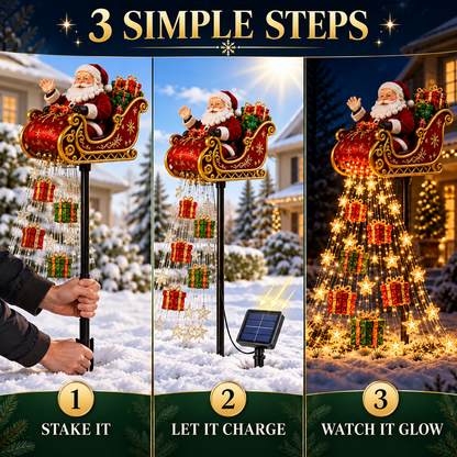🎅✨ 2026 New Santa’s Flying Sleigh Gift Cascade – Solar Christmas Garden Light