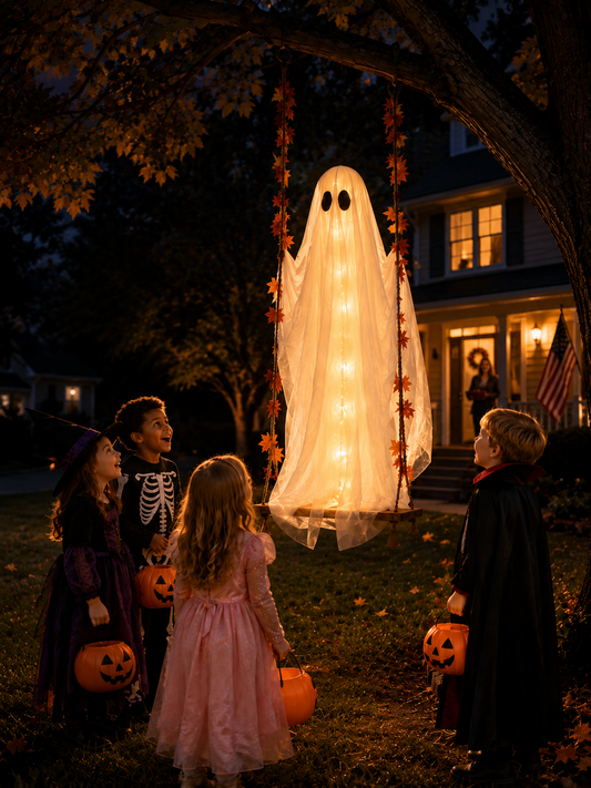 👻5FT Light-Up Ghost Swing – Remote-Controlled Halloween Porch Decor