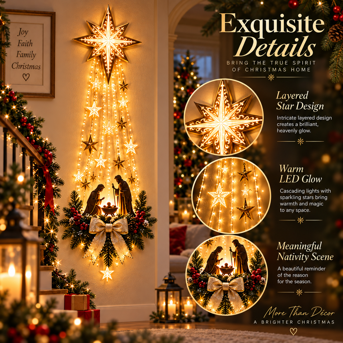 ✨ Last Day 50% OFF ✨ ✝️ Bethlehem Star of Faith – Lighted Nativity Wall Decor