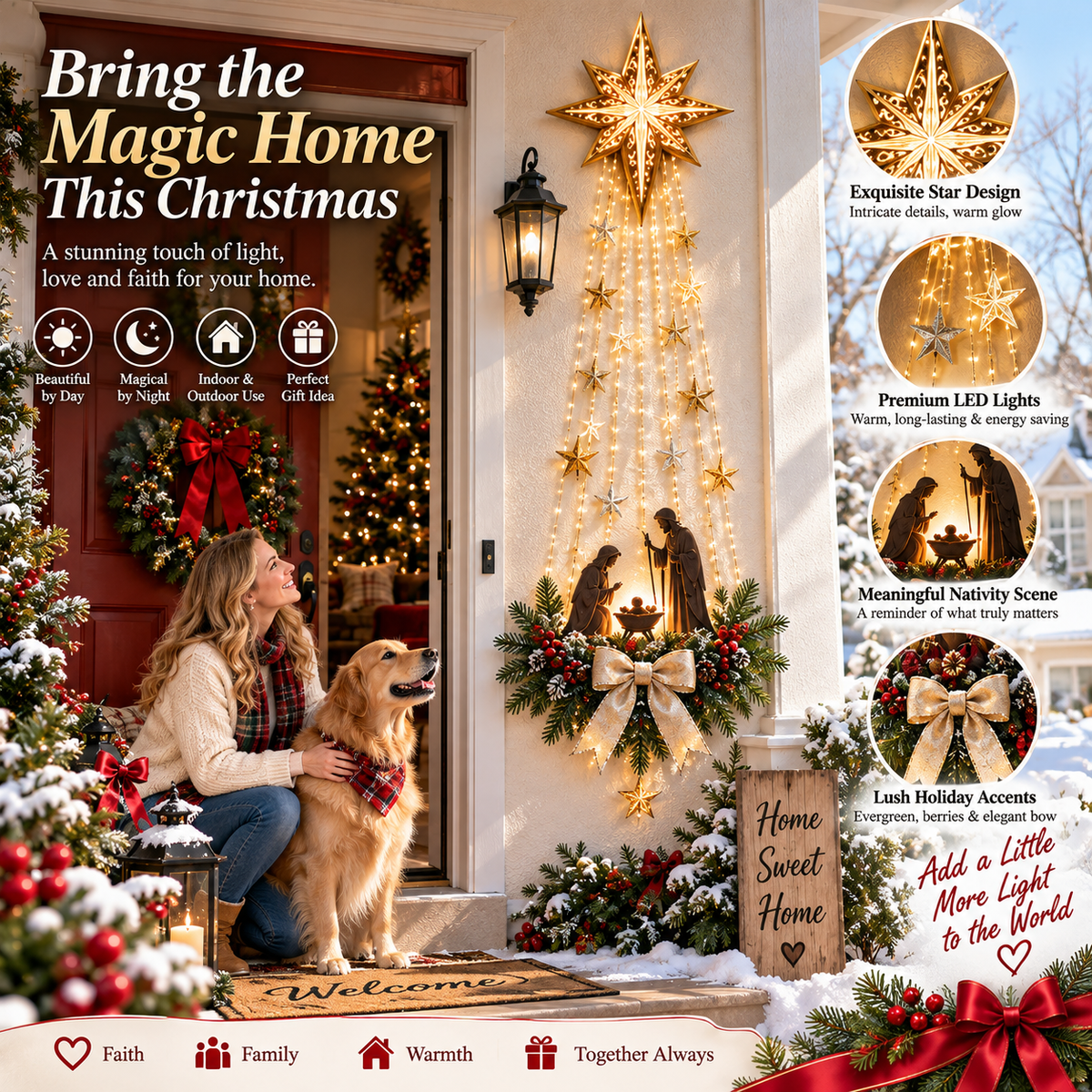 ✨ Last Day 50% OFF ✨ ✝️ Bethlehem Star of Faith – Lighted Nativity Wall Decor