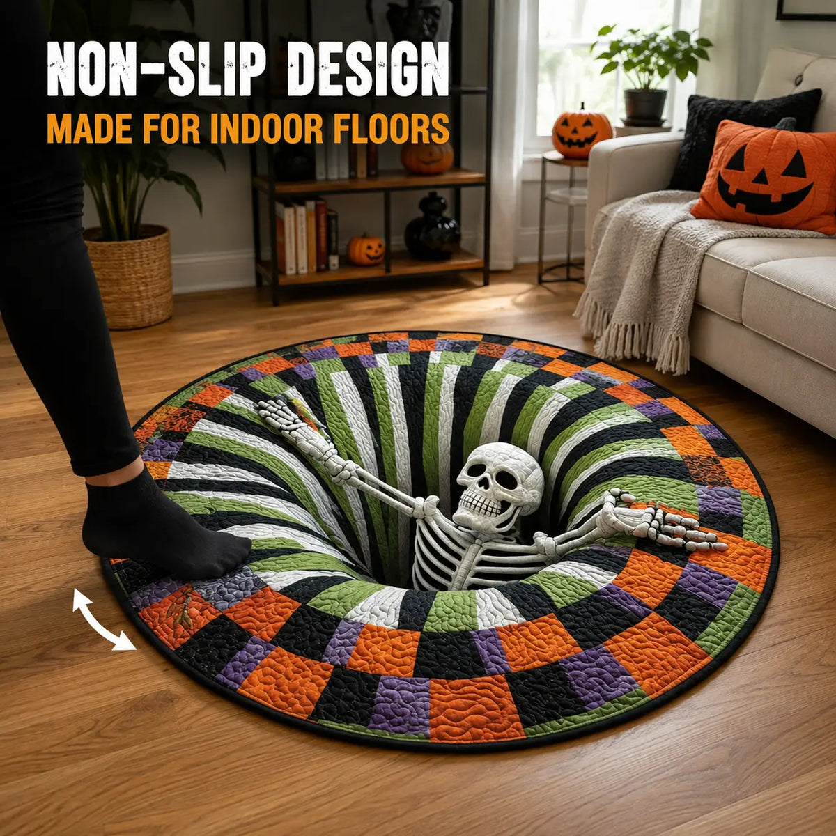 Wait… Is That A Hole In The Floor? - Halloween 3D Skeleton Vortex Illusion Rug